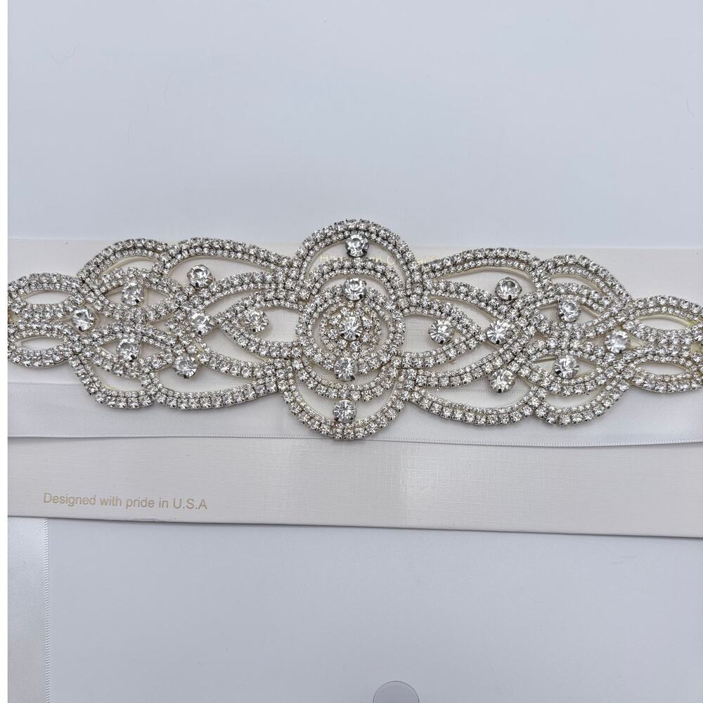 Decorative Rhinestone and White Ribbon Belt/Headband